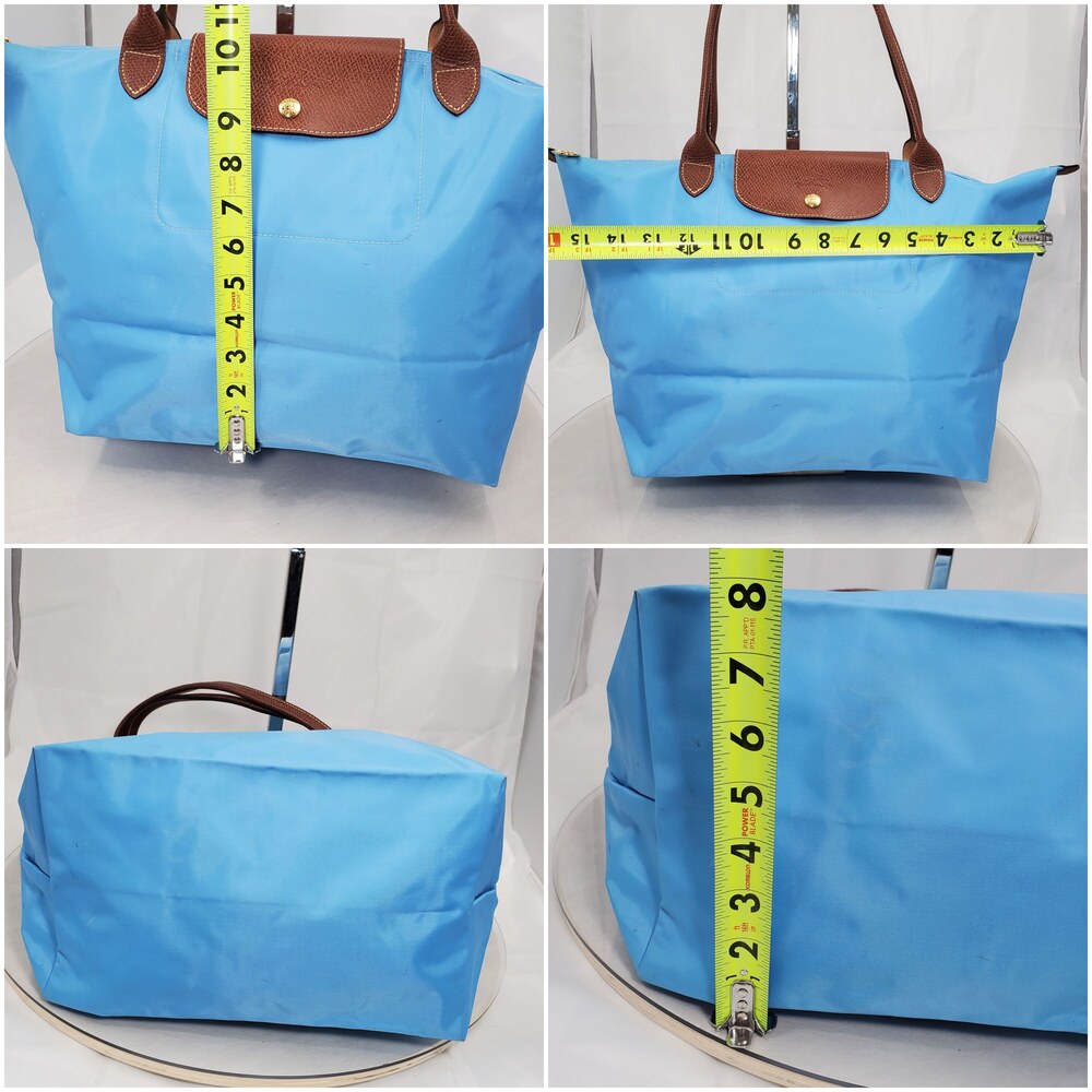 Longchamp Le Pliage Large Nylon Large Shoulder Tote Bag Blue Brown Shopper - Picture 14 of 16